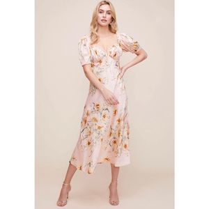 ASTR the Label In Bloom floral midi silky smooth puff shoulder